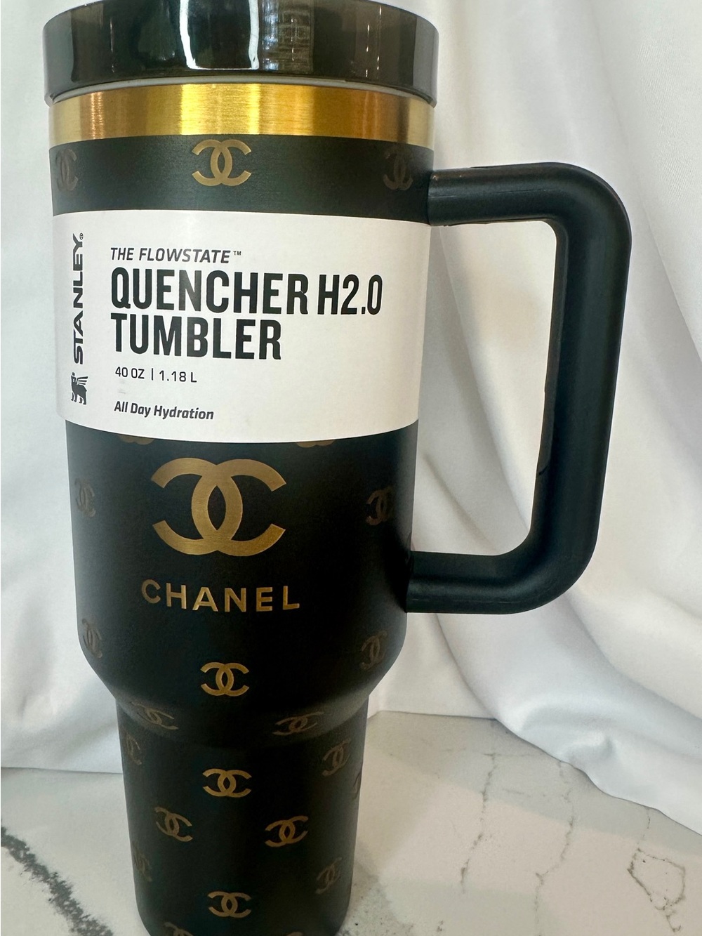 Black & Gold Designer Inspired Stanley Quencher H2.0 40 oz Tumbler | New In Box